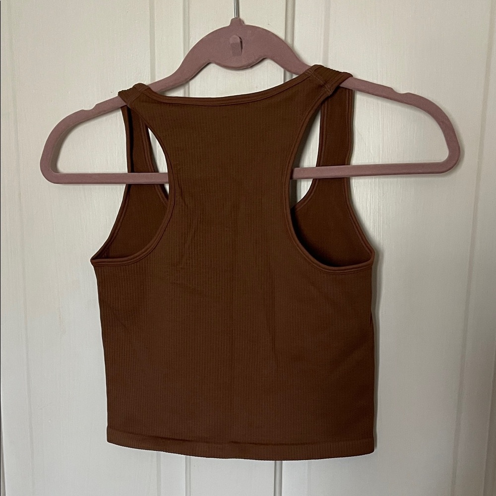 Women's Brown Ribbed Cropped Tank Top - Picture 2 of 3